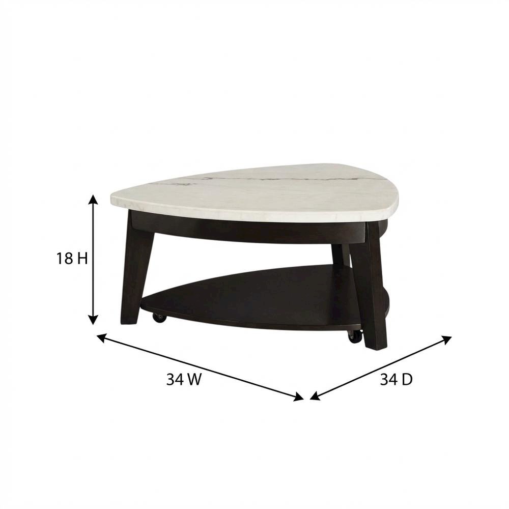 White Marble Top Cocktail Table with Ebony Base, Elegant Modern Style