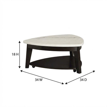 White Marble Top Cocktail Table with Ebony Base, Elegant Modern Style