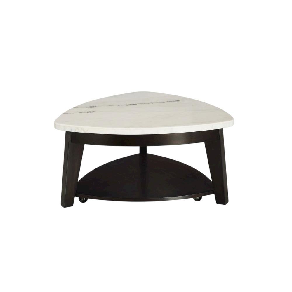 White Marble Top Cocktail Table with Ebony Base, Elegant Modern Style