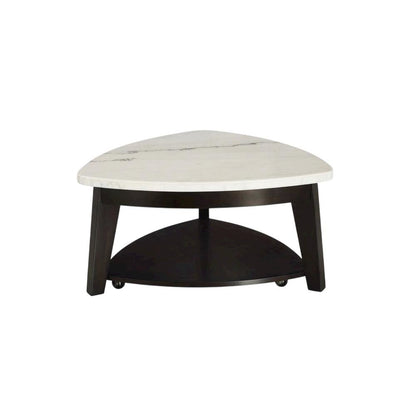 White Marble Top Cocktail Table with Ebony Base, Elegant Modern Style