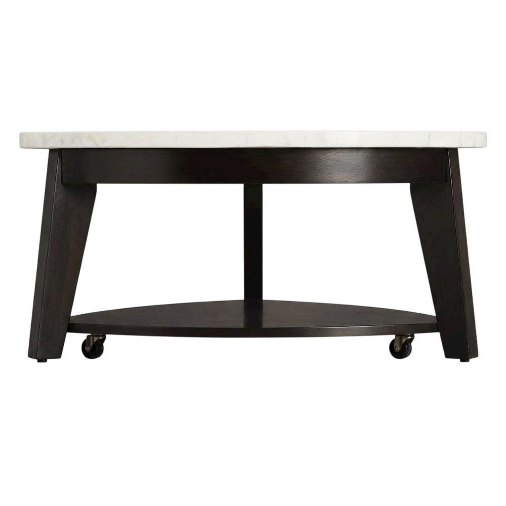 White Marble Top Cocktail Table with Ebony Base, Elegant Modern Style
