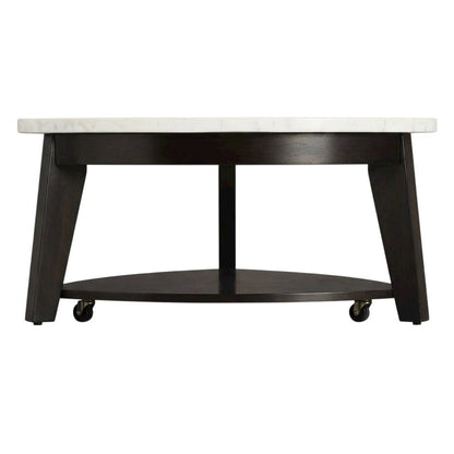 White Marble Top Cocktail Table with Ebony Base, Elegant Modern Style
