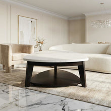 White Marble Top Cocktail Table with Ebony Base, Elegant Modern Style
