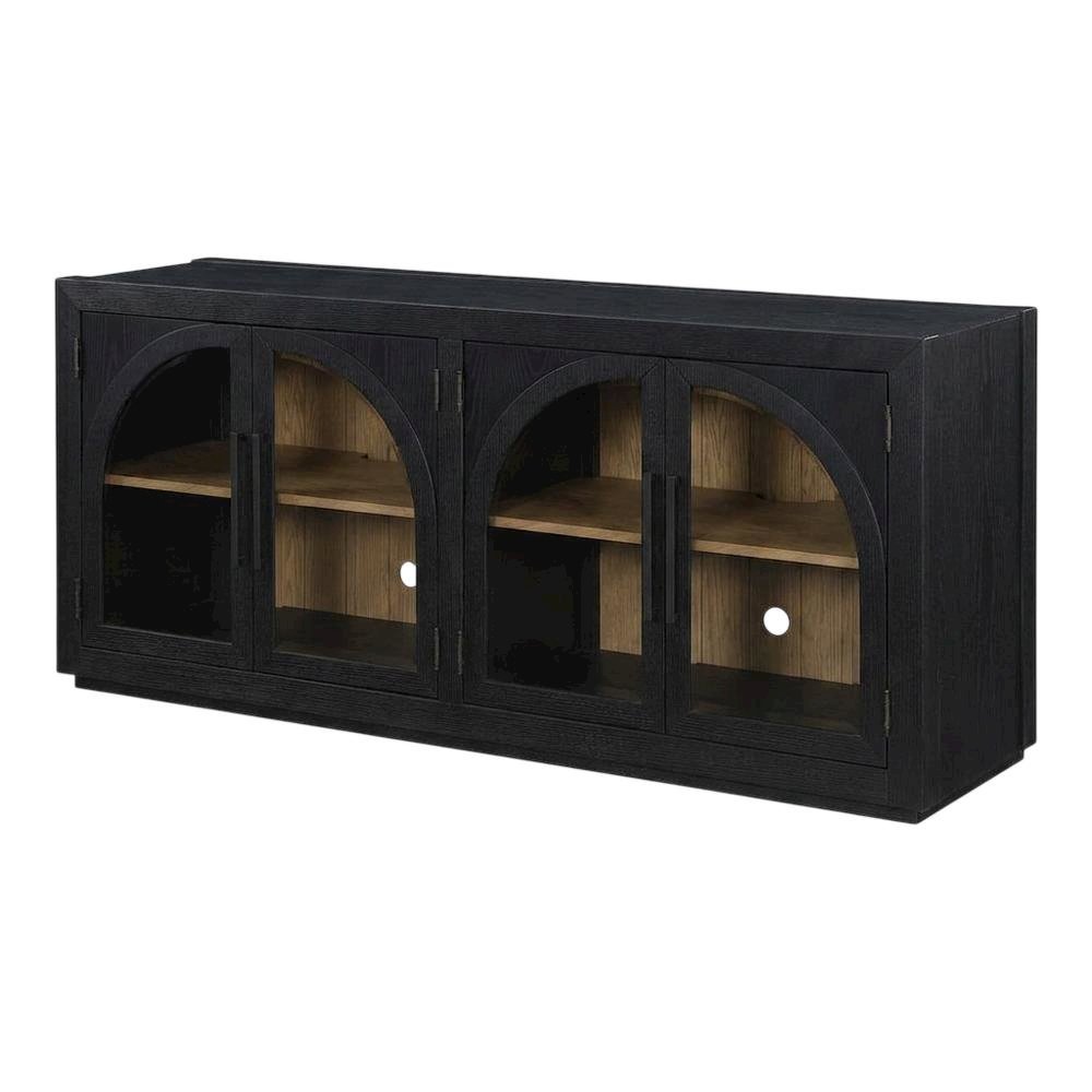 MDF and Rubberwood Buffet Cabinet with Cathedral Doors for Dining Room, Black