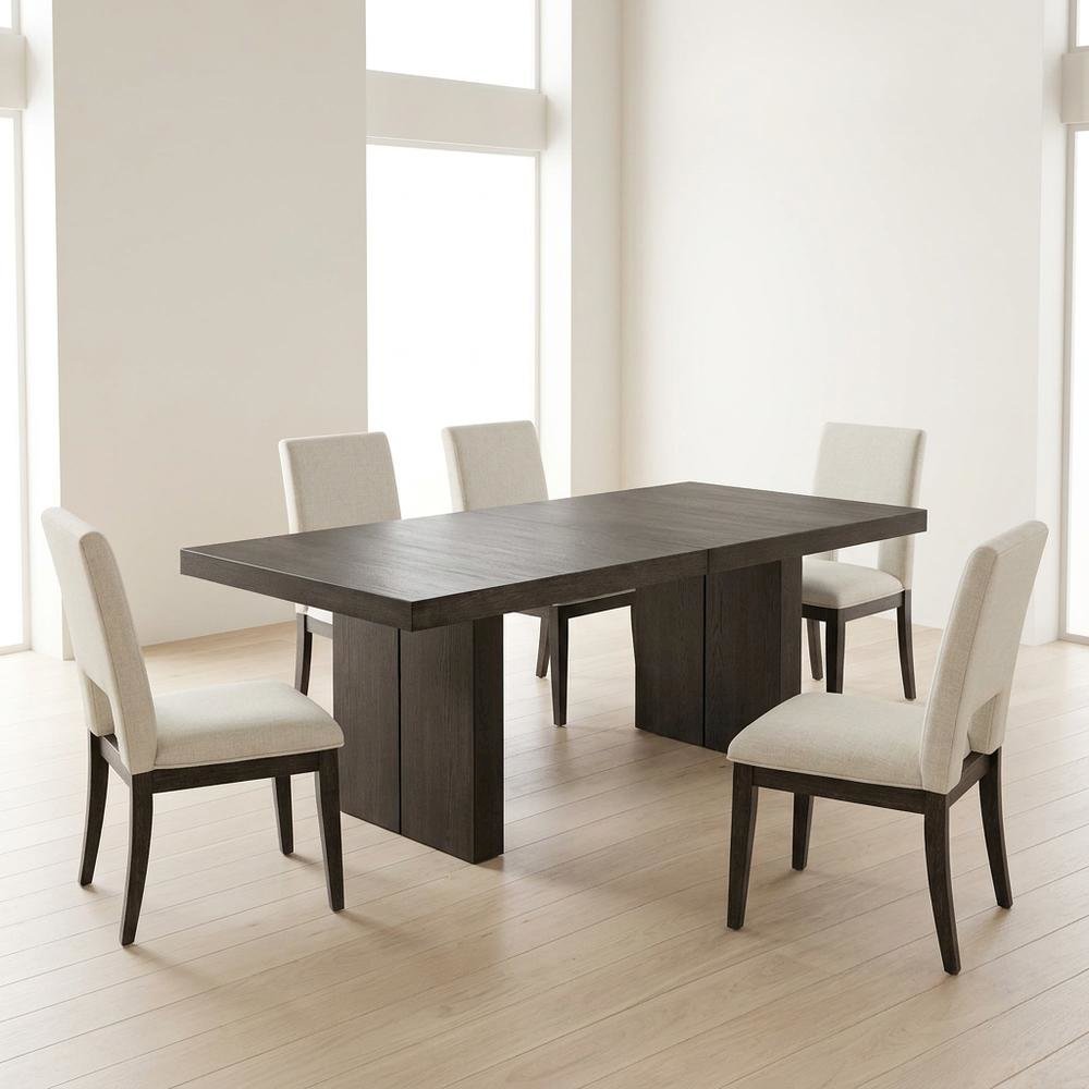 Rubberwood Extendable Dining Table and Linen-Look Upholstered Chairs Set, White