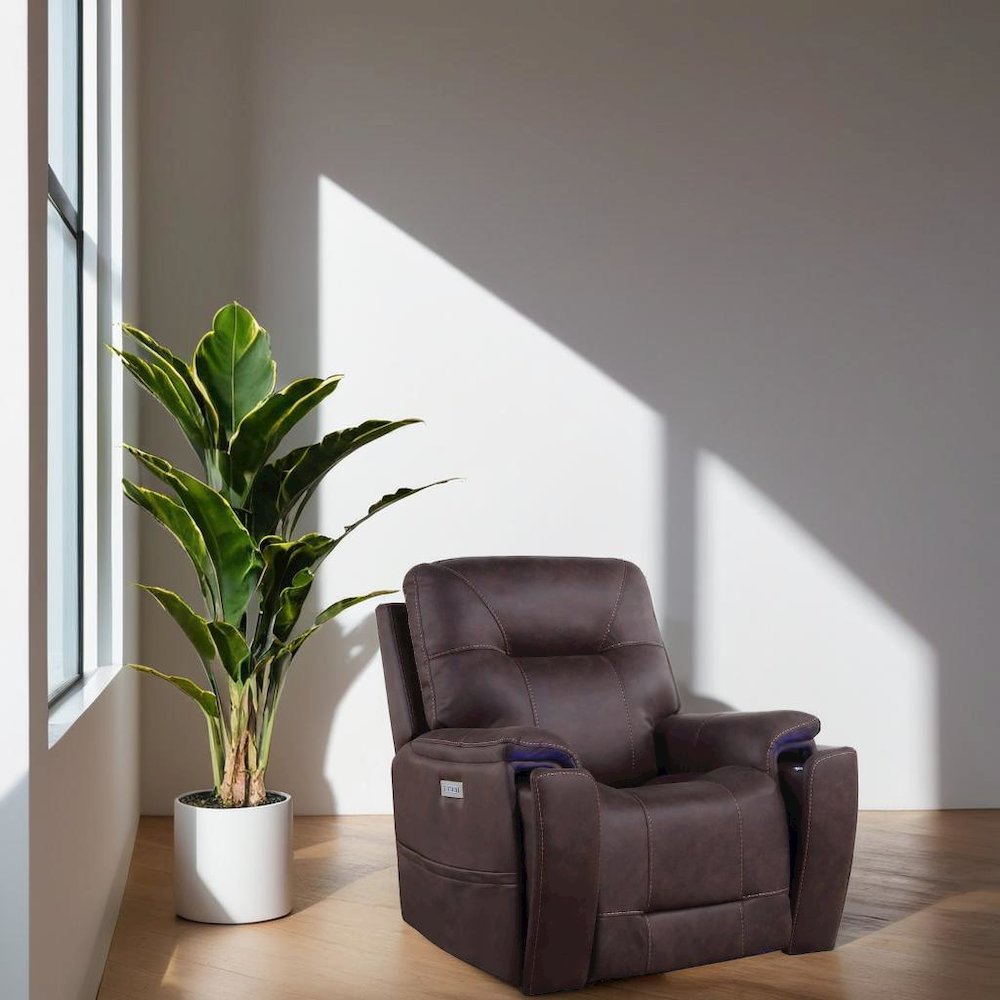 Saddle Brown Power Recliner with Plush Foam, Steel Frame, and PU Fabric
