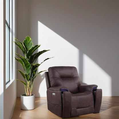 Saddle Brown Power Recliner with Plush Foam, Steel Frame, and PU Fabric