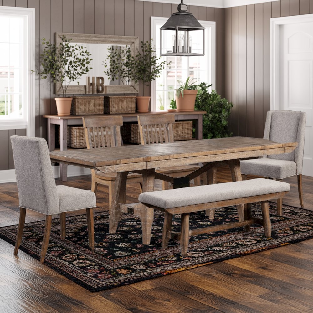 Rectangular Dining Table Set for 6 with 4 Chairs and Bench for Dining Use