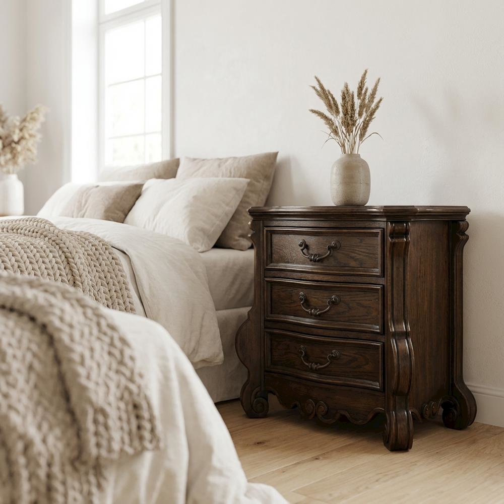Wooden Nightstand in Warm Oak Finish with Spacious Storage Drawer, Sleek Design