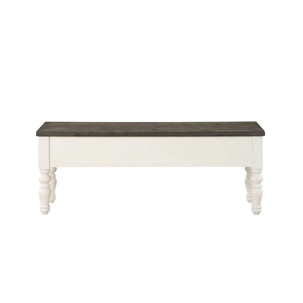 Two Tone Storage Bench with Ivory and Dark Oak Finish, Durable Main Seat