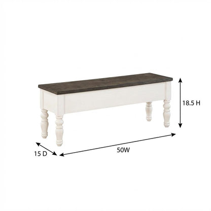 Two Tone Storage Bench with Ivory and Dark Oak Finish, Durable Main Seat