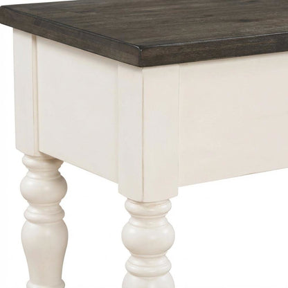 Two Tone Storage Bench with Ivory and Dark Oak Finish, Durable Main Seat