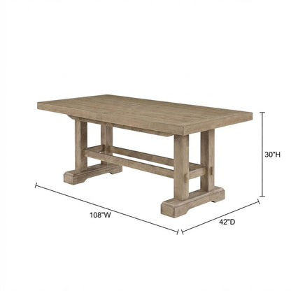 Sand Rectangular Dining Table, Double Pedestal, Extension Leaves, Seats 10