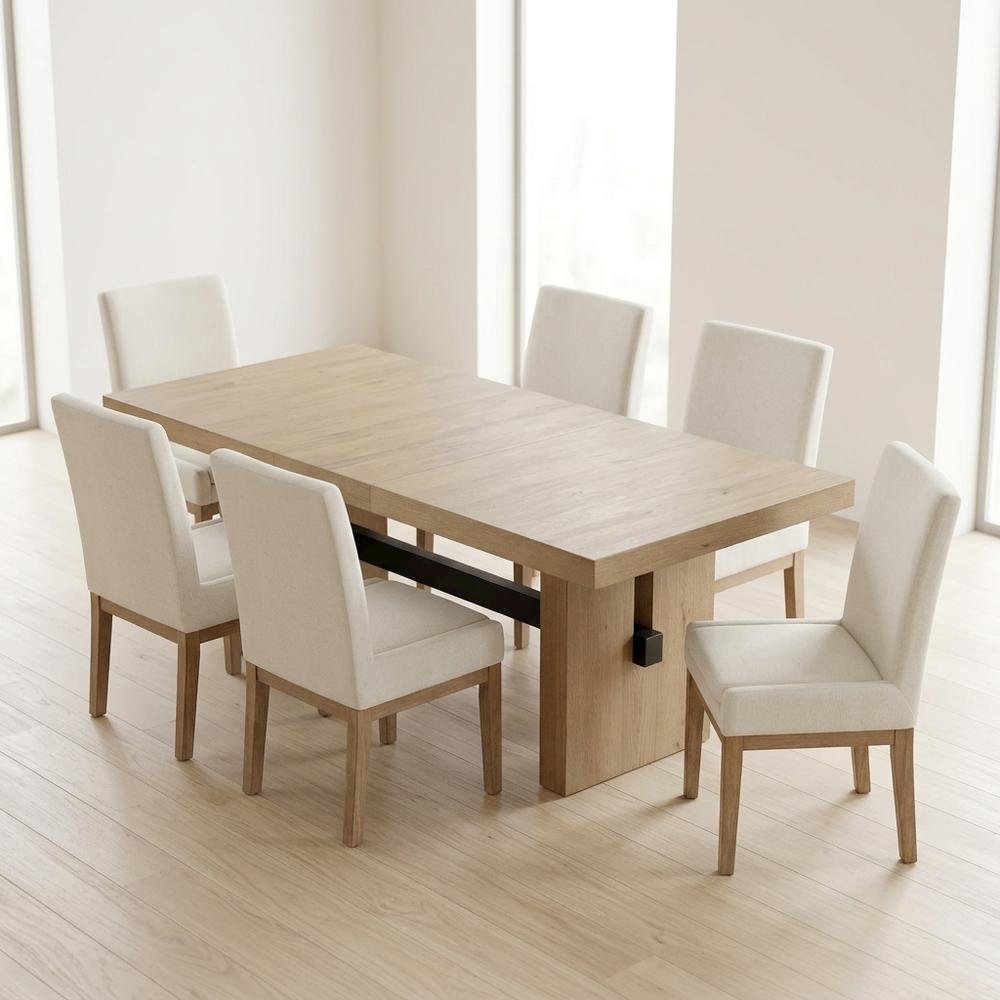 Extendable Dining Table Set for 6 with Upholstered Parsons Chairs