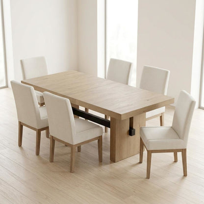 Extendable Dining Table Set for 6 with Upholstered Parsons Chairs