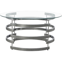 Contemporary Cocktail Table, Round Glass Top, Chrome Base, Gray