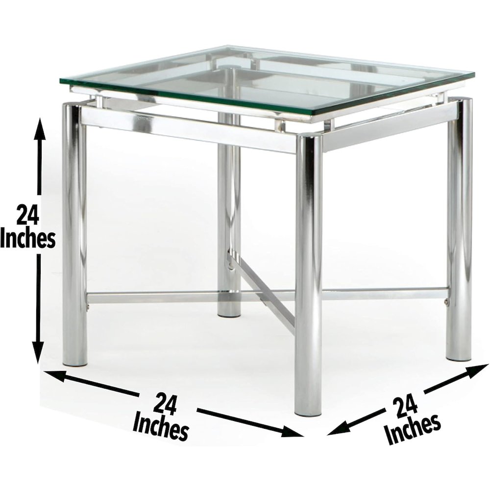 Contemporary End Table, Tempered Glass Top, Chrome Base, 24 Inch