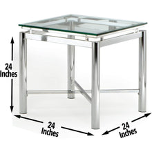Contemporary End Table, Tempered Glass Top, Chrome Base, 24 Inch