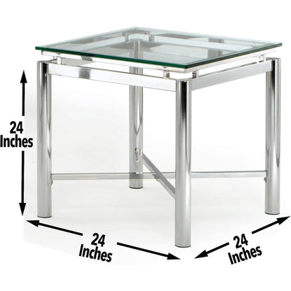 Contemporary End Table, Tempered Glass Top, Chrome Base, 24 Inch