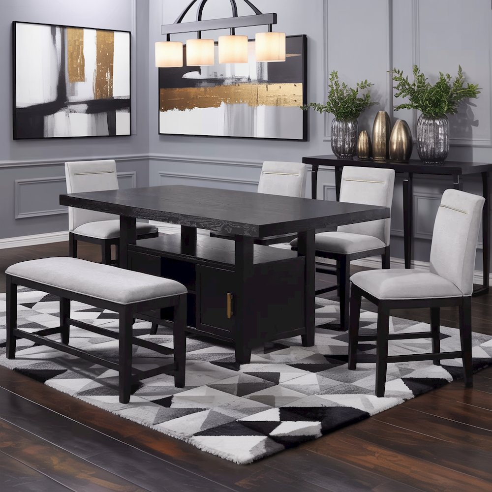 Rubbed Charcoal Finished Counter Height Dining Table for 6 with Chairs and Bench