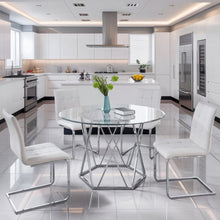 White 5 Piece Glass Top Dining Table Set with 4 Upholstered Chairs for Dining