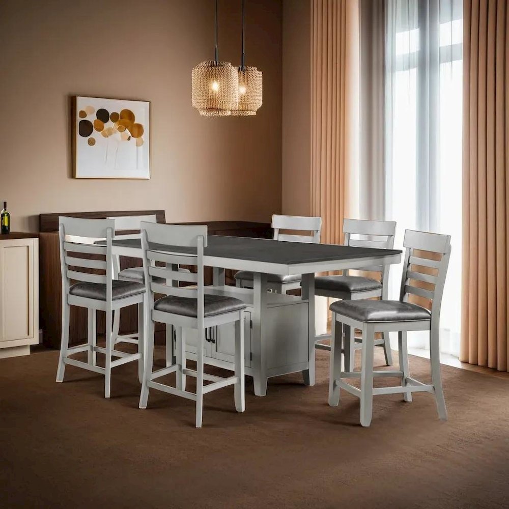 Elegant 7-Piece Gray Acacia Wood Dining Set for Stylish Dining Spaces