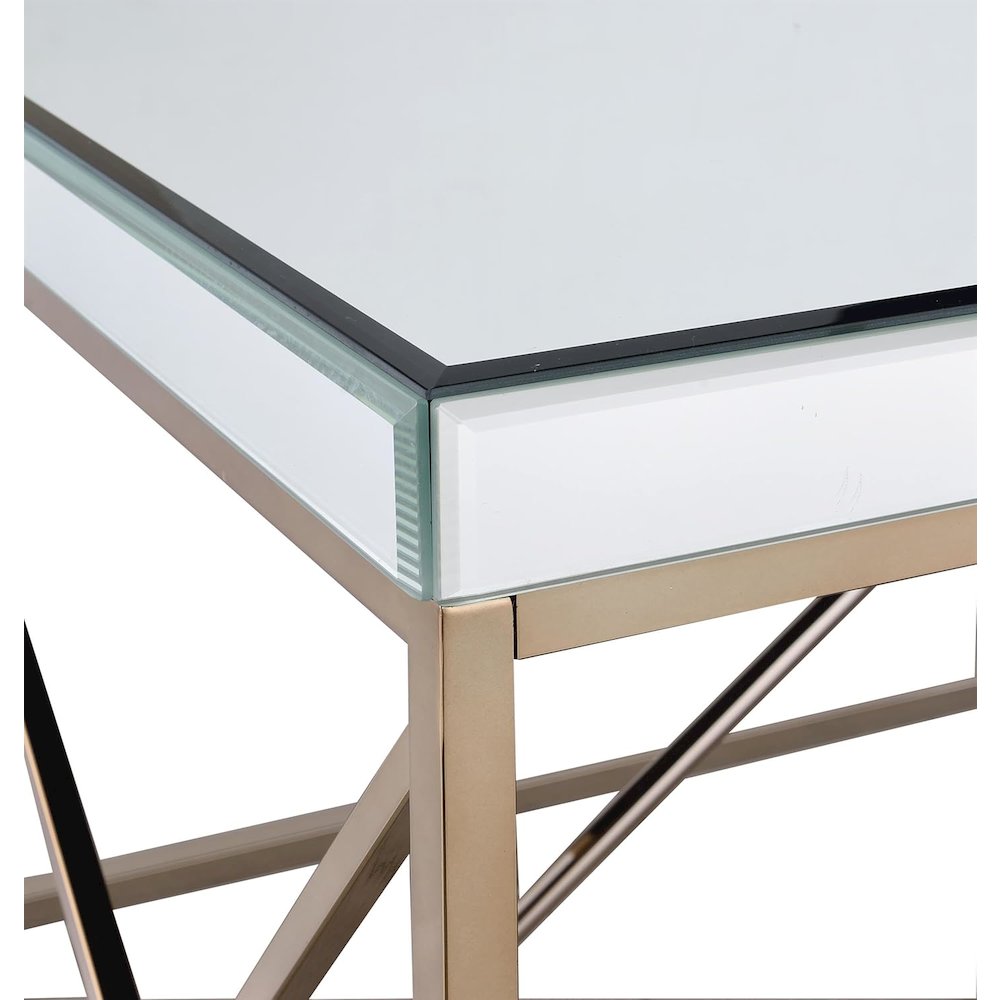 Mirrored End Table, Mosaic Metal, Copper Chrome Base, White