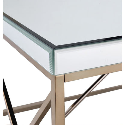 Mirrored End Table, Mosaic Metal, Copper Chrome Base, White