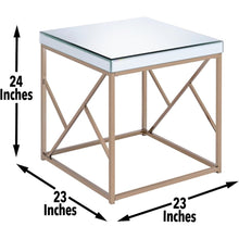 Mirrored End Table, Mosaic Metal, Copper Chrome Base, White