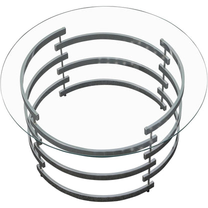 Contemporary Cocktail Table, Round Glass Top, Chrome Base, Gray
