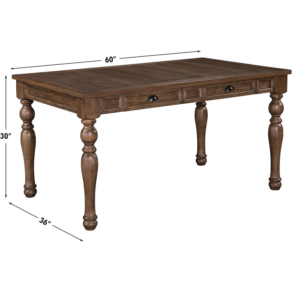 Dining Table, 4 Soft-Close Drawers, Wire-Brushed Finish, Brown