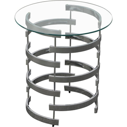 Contemporary End Table, Round Glass Top, Chrome Base, Gray