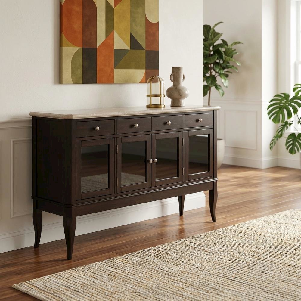 Merlot Cherry Finish Sideboard with Spacious Storage and Elegant Design