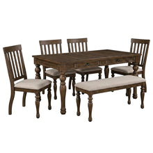 Wood Dining Table Set for 6 with Upholstered Chairs, Kitchen Table Set, Brown