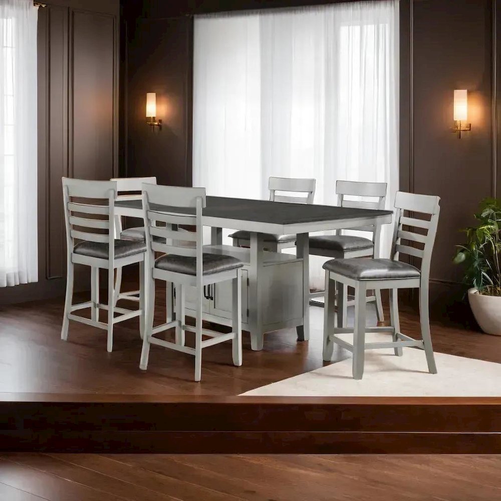 Elegant 7-Piece Gray Acacia Wood Dining Set for Stylish Dining Spaces