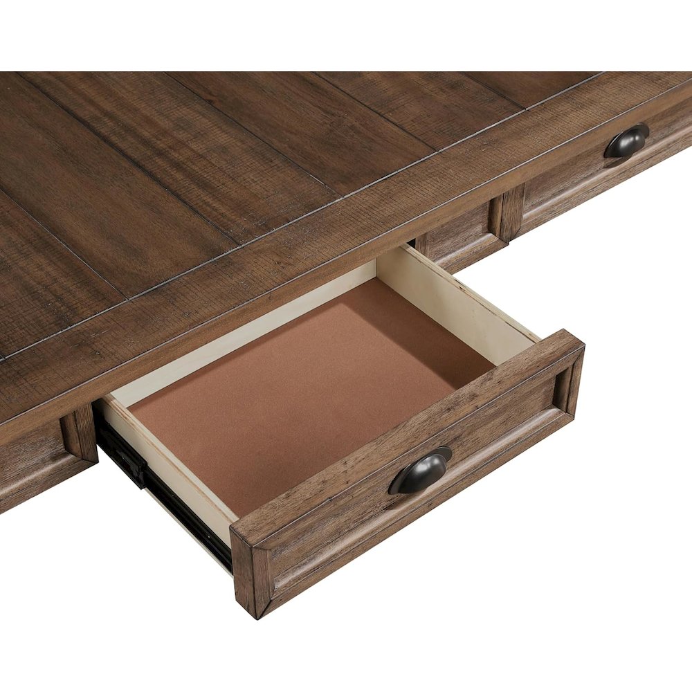 Dining Table, 4 Soft-Close Drawers, Wire-Brushed Finish, Brown