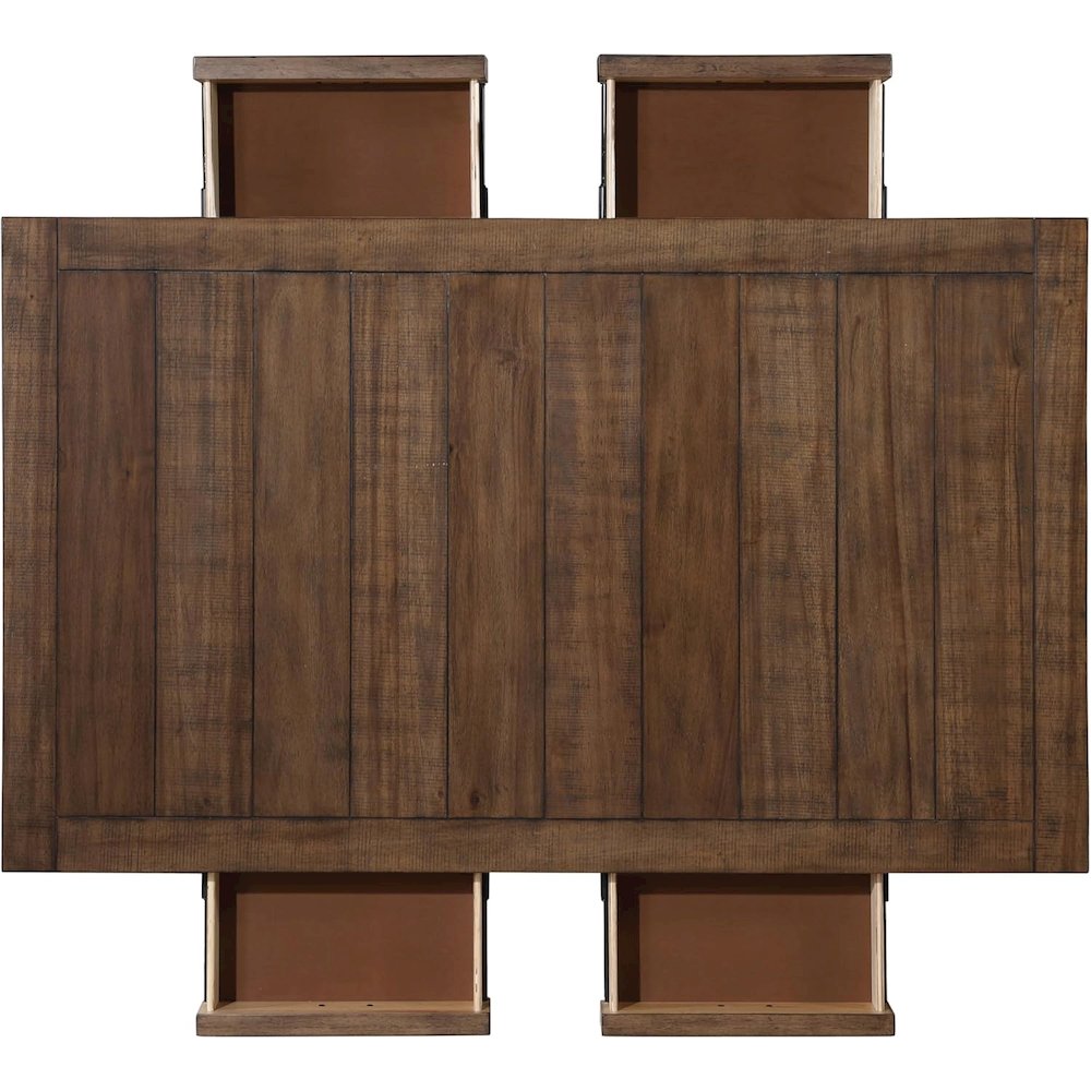 Dining Table, 4 Soft-Close Drawers, Wire-Brushed Finish, Brown