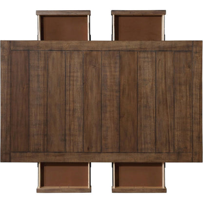 Dining Table, 4 Soft-Close Drawers, Wire-Brushed Finish, Brown
