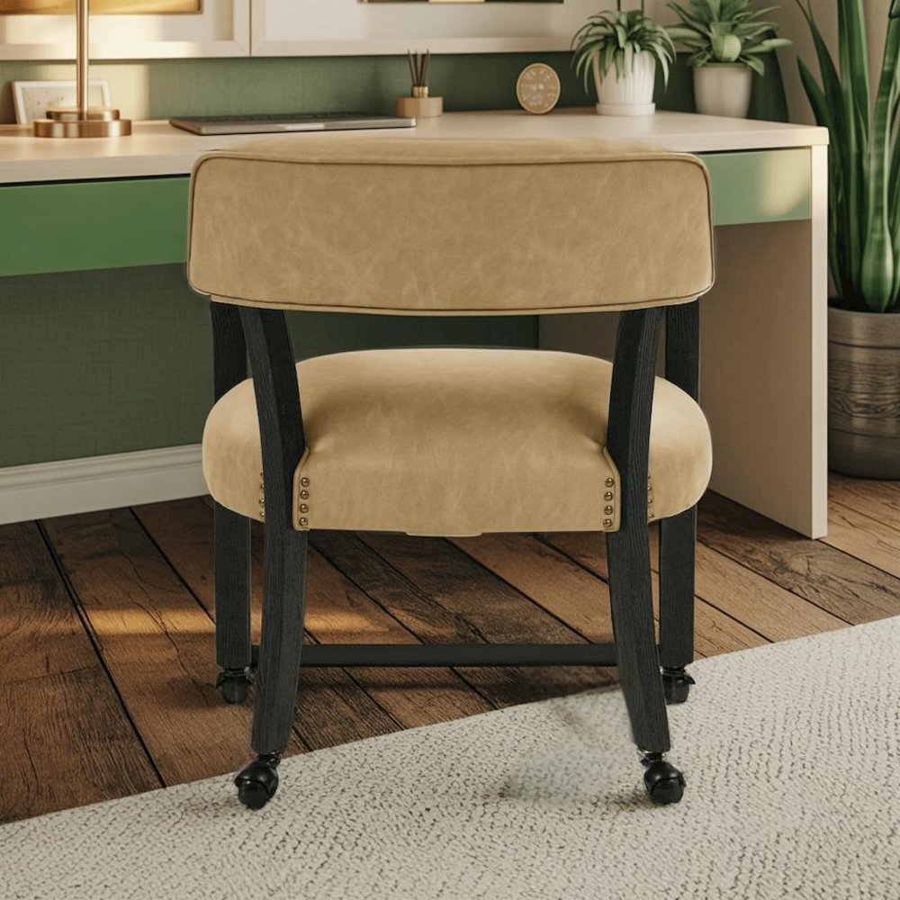 Sand Colored Captains Armchair with Rolling Casters