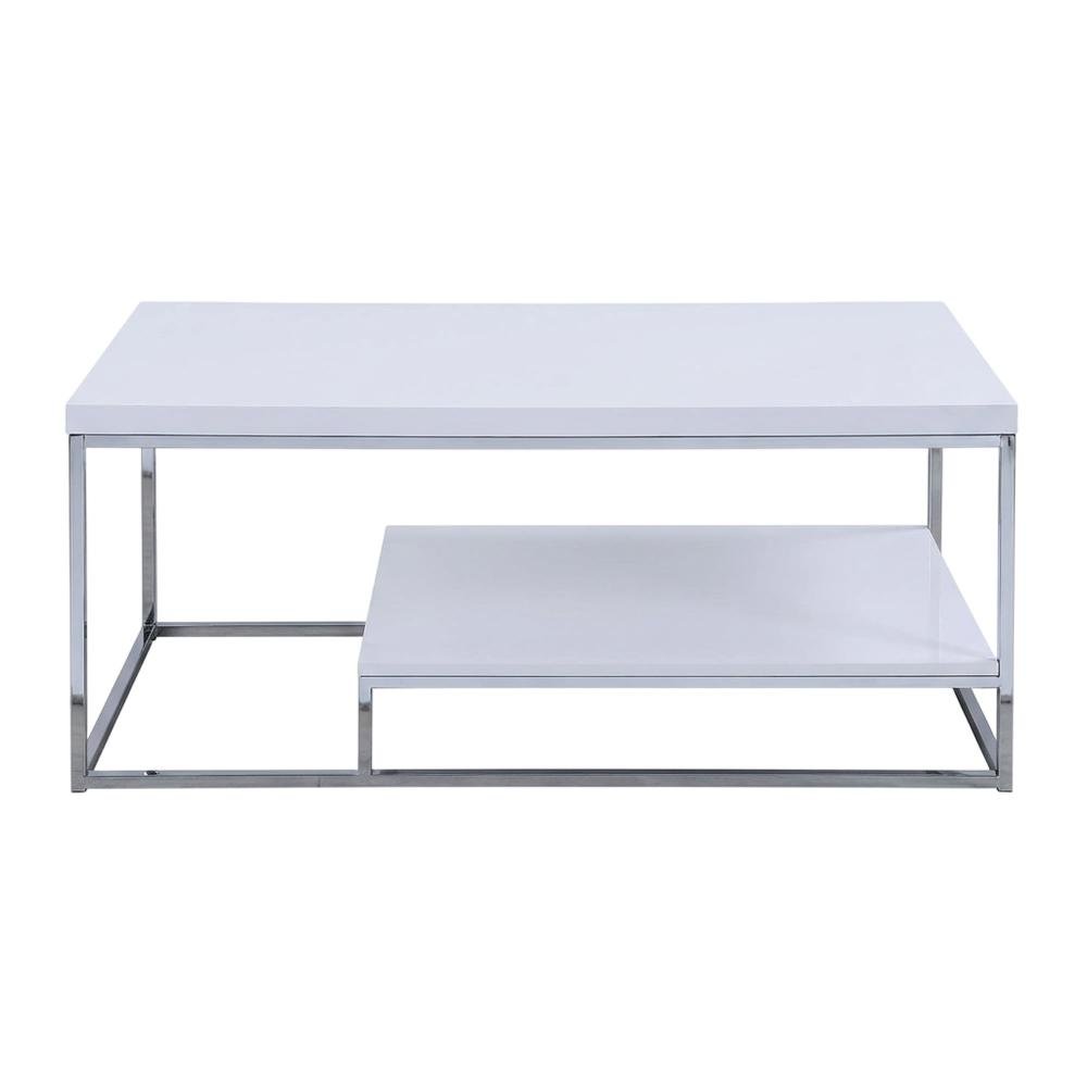 White Finish Cocktail Table with Chrome Legs and Modern Design