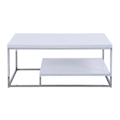 White Finish Cocktail Table with Chrome Legs and Modern Design