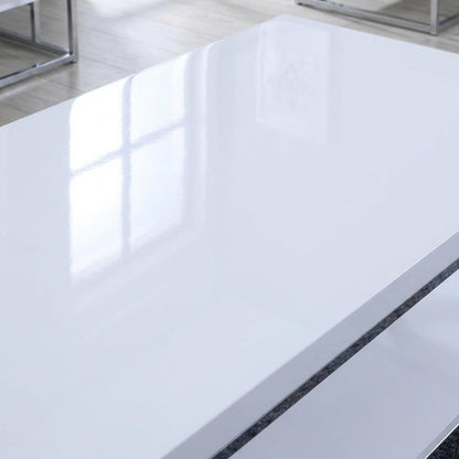 White Finish Cocktail Table with Chrome Legs and Modern Design