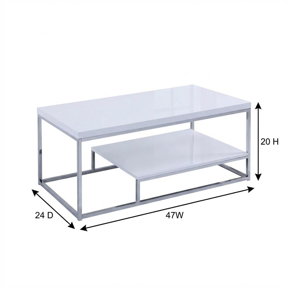 White Finish Cocktail Table with Chrome Legs and Modern Design