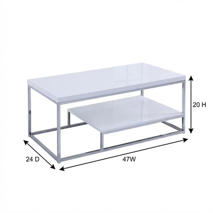 White Finish Cocktail Table with Chrome Legs and Modern Design