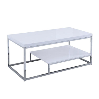 White Finish Cocktail Table with Chrome Legs and Modern Design