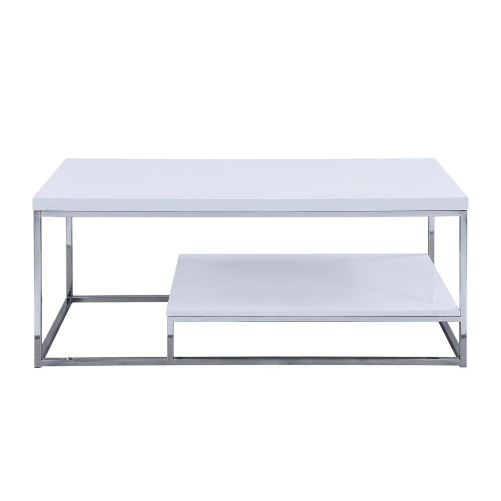 White Finish Cocktail Table with Chrome Legs and Modern Design