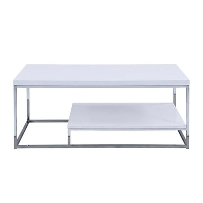 White Finish Cocktail Table with Chrome Legs and Modern Design