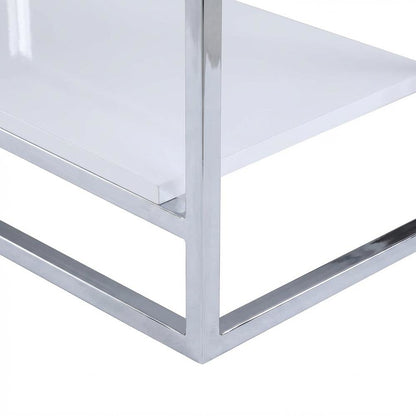 White Finish Cocktail Table with Chrome Legs and Modern Design