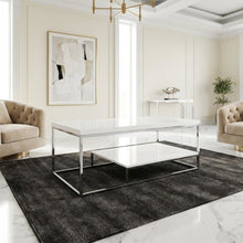 White Finish Cocktail Table with Chrome Legs and Modern Design