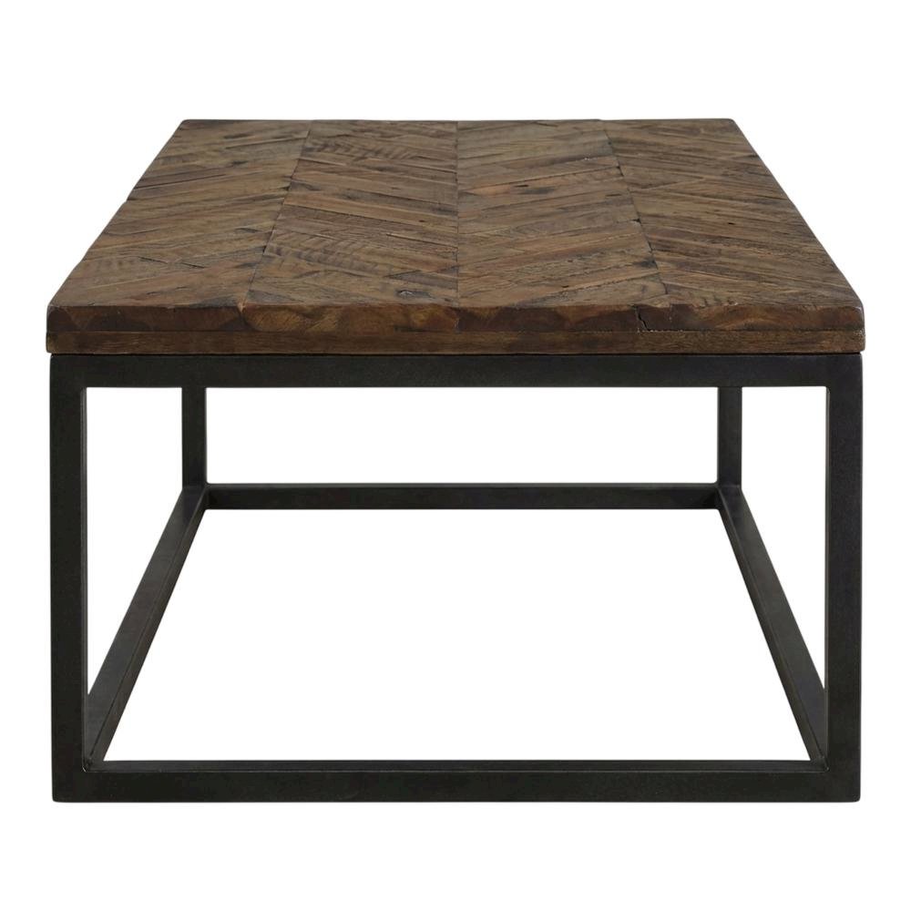 Distressed Acacia Cocktail Table with Nickel Finish Base for Living Room
